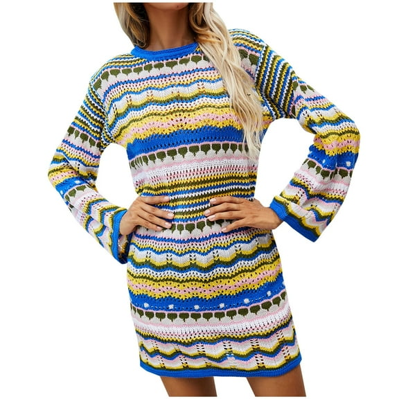 Lindreshi Fall Dresses for Women Homecoming Dresses Women's Fashion Comfortable Sleeves Round-Neck Sweater Dress