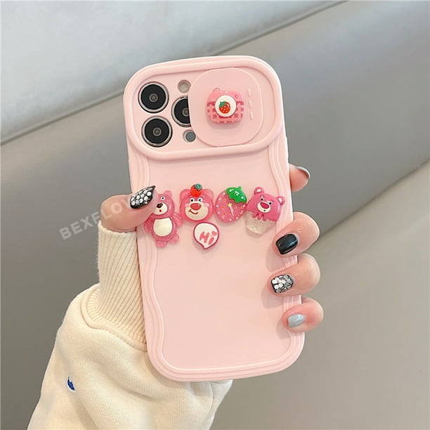 Funda De Teléfono 3D Strawberry Bear Wave Para IPhone 11 12 13 14 Pro Max Plus 14pro 13Pro 12Promax 13Promax 14Promax Silicona Lindo De Dibujos Animados Extraíble Protector De Cámara Suave Cubierta Tr