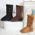 thumbnail image 2 of Women Snow Boots Winter Mid-calf Boots Warm Cotton Shoes Cold Fashion Solid Color Button Ladies Brown Long Boots Plus Size 42 (Brown,38), 2 of 9