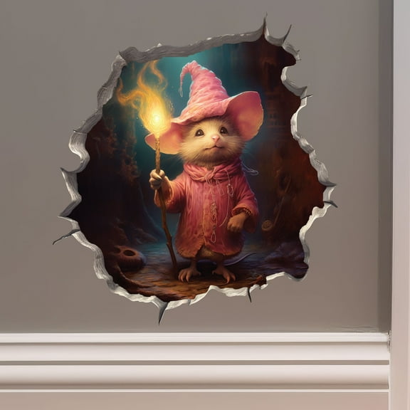 Wizard Mouse in Mouse Hole Decal - Mouse Hole 3D Wall Sticker