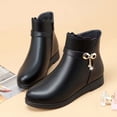 thumbnail image 4 of Bnwani Women Boots Winter Toe Zipper Flat Chunky Ankle Fleece 0 Boot Black Size 6, 4 of 8