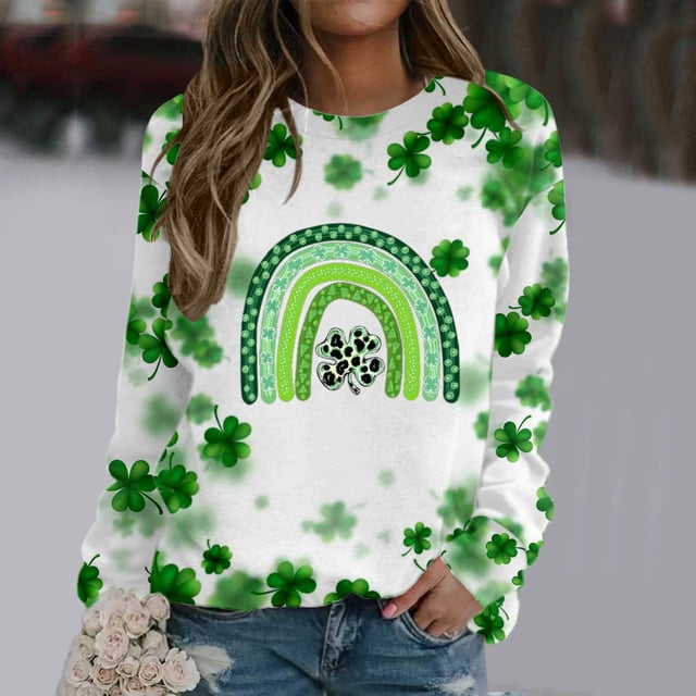Amzcrzy Chandails en Molleton à Manches Longues pour Femmes, Mode de la Saint-Patrick, Blouse Ample Imprimée à Manches Longues, Col Rond, Chandail Décontracté, 2TG