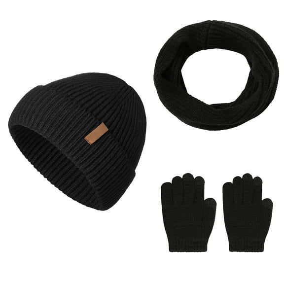 LIZENG New Winter Thickened Warm Hat Scarf Glove Knitted Three Piece Set with Knit Warm Hat Long Scarf Touch Screen Gloves Set Neck Scarves for Women Men