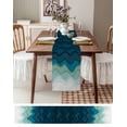 thumbnail image 6 of Blue Stripes Burlap Cotton Table Runner 13x48 Inches Long, Rustic Gradient Abstract Sea Waves Art Farmhouse Table Runners, Outdoor Dining Tablecloths Decor for Baby Shower/Party/Wedding, 6 of 6