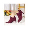 thumbnail image 6 of BLISSFUL STEP Women's Zip Pointed Toe Stiletto Bow Heels Ankle Boots Burgundy 9, 6 of 8