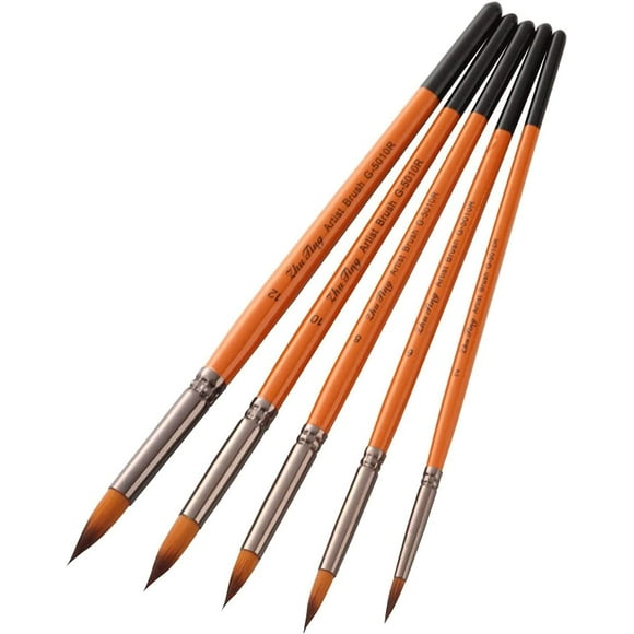 Watercolor Paint Brushes Set,5pcs Round Detail Paint Brush Pointed Tip,Comfortable Short Handle,Perfect for Water Color Acrylics Ink Gouache Oil Tempera Paint by Numbers