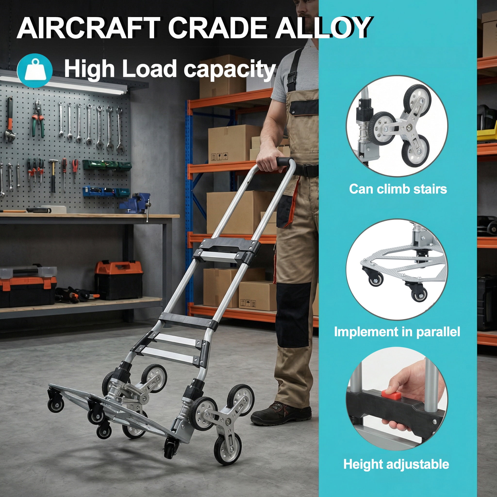 Takira Stair Climbing Cart - Heavy Duty Hand Truck with Silent Wheels for Stairs & Flat Surfaces.