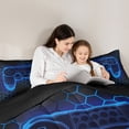 thumbnail image 4 of Manfei Neon Blue Gamepad Twin Bedding Sets 7-Piece for Boy, Chic Honeycomb Abstract Bedding Comforter Set, Modern Video Game Reversible Sheet Sets, Breathable Home Decor, 4 of 7