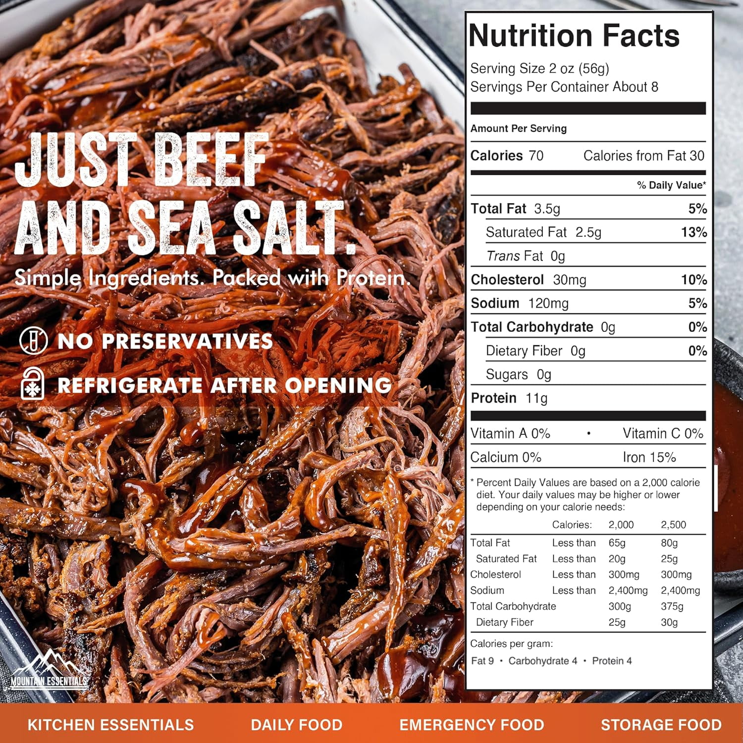 Mountain Essentials Canned Beef, Fully Cooked Ready-to-Eat, 14 oz (Pack of 6), Long Shelf-Life Emergency Food