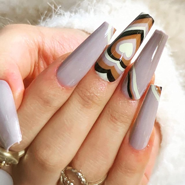 Prensa en uñas ataúd acrílico uñas postizas largas cubierta completa corazón uñas postizas para mujeres y niñas 24 piezas (love2) Namotu HMYH798