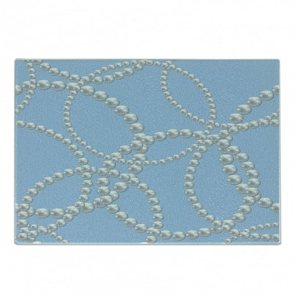 Pearls Cutting Board, Pearl Necklace Bracelet Classic Women Bridal Groom Shower Theme Feminine Art, Decorative Tempered Glass Cutting and Serving Board, Small Size, Pale Blue White, by Ambesonne