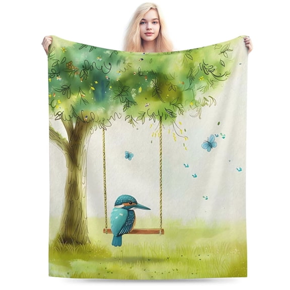 Blue Hummingbird Throw Blanket for Couch 50x40
