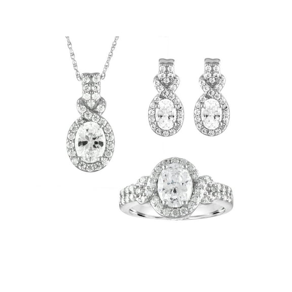 Brilliance Fine Jewelry Sterling Silver Simulated Diamond Oval 3 Piece Set