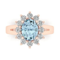 2.72 ct Oval Cut Natural Swiss Blue Topaz with Simulated Diamond Halo Accents 18K Rose Gold Womens Engagement Ring