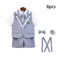 thumbnail image 2 of ‌LYMAYTER Toddler Boys Formal Suit Short Shirt Shorts Bowtie Suspenders Wedding Outfit Summer Wear‌, 2 of 8