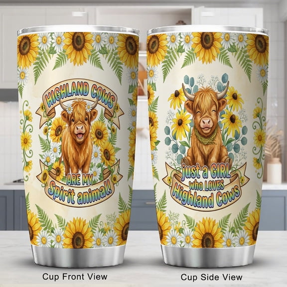 Highland Cow Tumbler 20oz Insulated Travel Coffee Mug, Farmhouse Decor Gift