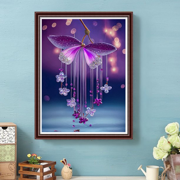 Cuadros Decorativos 5D bricolaje ronda completa taladro diamante pintura mariposa viento carillones decoración (sz3544) Wdftyju embutido en tela