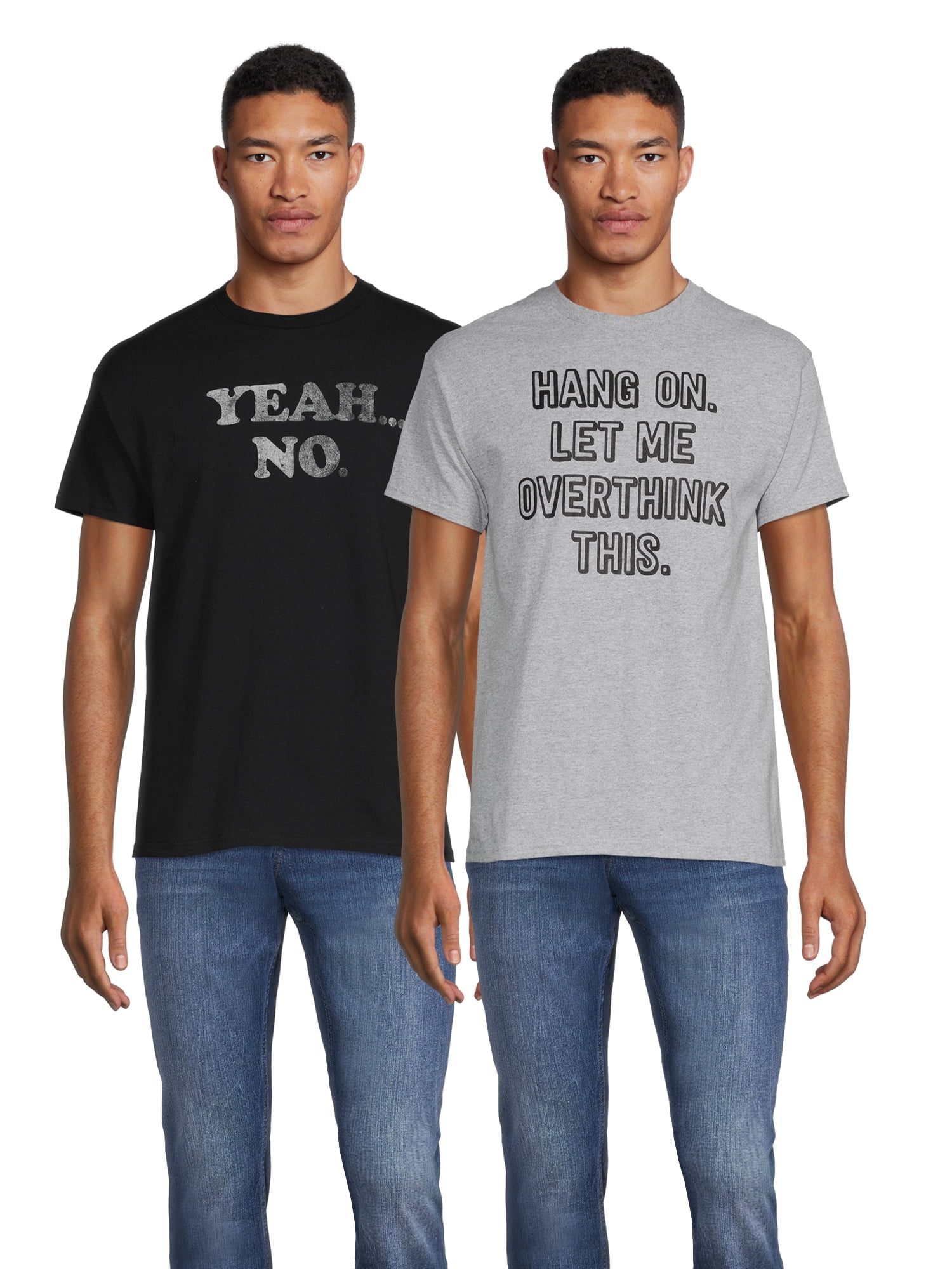 Humor Men's & Big Men's Yeah No and Overthink Graphic Tees, 2Pack