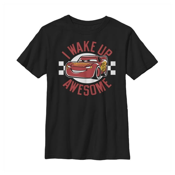 Boy's Cars Lightning McQueen Wake Up Awesome  Graphic Tee Black X Small