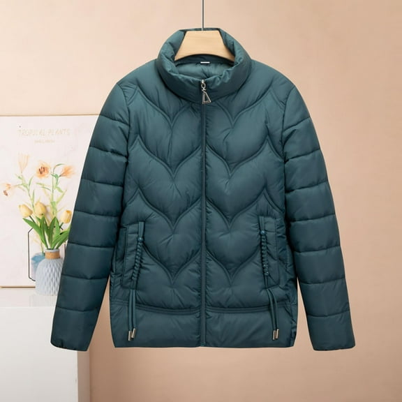 HongQid Women's Puffer Jacket Lightweight Quilted Padded Zip-up Stand-collar Winter Coat