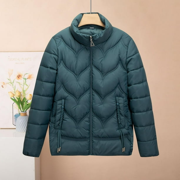 Chaquetas y abrigos casuales sin mangas y sin capucha para mujer, chaqueta fina de plumón, cuello alto, color liso, manga larga, bolsillo ligero, cremallera, abrigo de poliéster para mujer