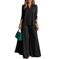 thumbnail image 2 of Women’s Office 2 Piece Set, V Neck Long Sleeve Top and Wide Leg Pants Elegant Outfit, 2 of 6