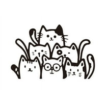 Standing 6 Cats for Window Vinyl Self-Adhesive Decal, Cute Cats Anime JDM Car Accessory, Car Decals for Women, Kids, Use for Laptop, Case, Waterbottle (Black)