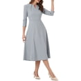 thumbnail image 4 of Vestido de trabajo para mujer INSPIRE CHIC, corte A, mangas 3/4, vestido midi elegante, gris L, 4 of 6