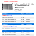 thumbnail image 2 of Radiator - Compatible with 1999 - 2006, 2011 Chevy Silverado 1500 2000 2001 2002 2003 2004 2005, 2 of 2