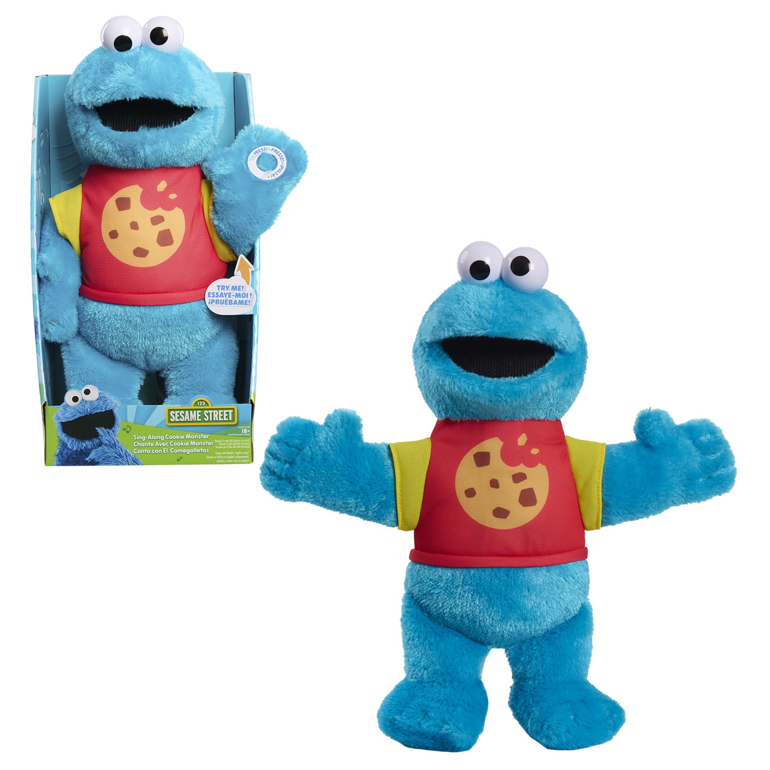 Sesame Street Sing-Along Cookie Monster 13-inch Plushie Stuffed Animal, Blue Baby and Toddler Toys