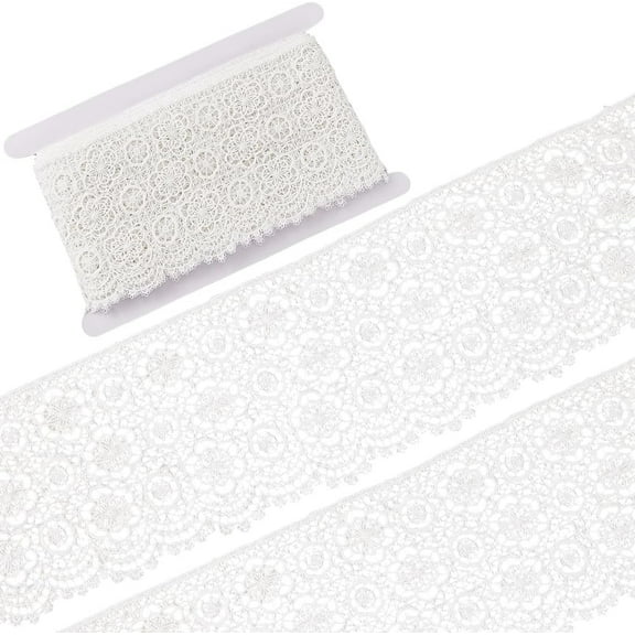 5 Yards White Floral Embroidery Crochet Lace Ribbon 4.1 Inch Wide Vintage Flower French Decorative Gimp Sewing Edging Trimmings