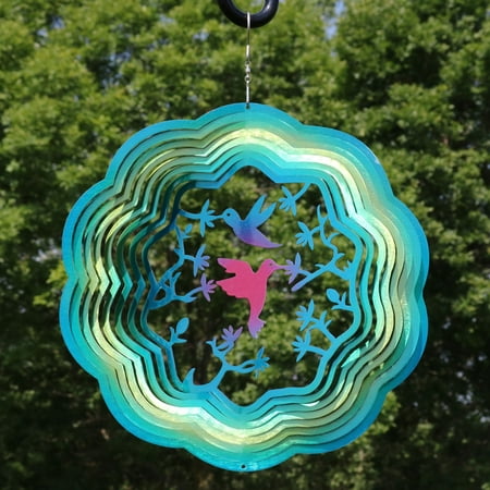 Outdoor Wind Spinners Metal Sunnydaze Hummingbird Garden Wind Spinner with Metal Hanging Hook, Outdoor Reflective 3D Whirligig, 12-Inch, Turquoise ()