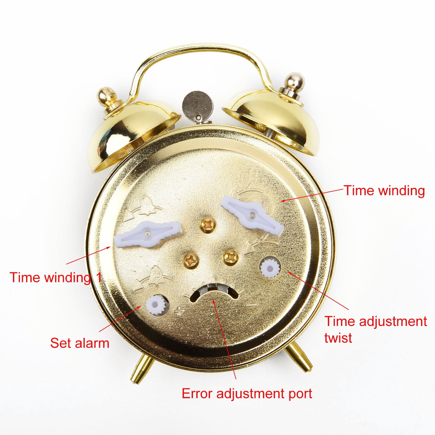 Yannee Horseshoe Mechanical Gold Alarm Clock Manual Wind Up Vintage Metal Clock Cute