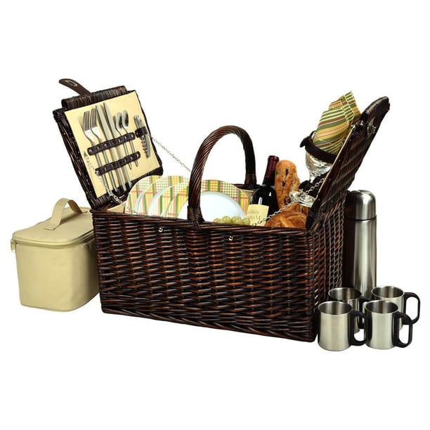 Traditional Picnic Basket for Four with Coffee Set - Walmart.com ...