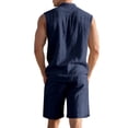 thumbnail image 5 of Makaor Linen Sets for Men 2 Piece Summer Loose Lounge Set Big and Tall Solid Color Matching Sets Vacation Outfits Sleeveless Button down Shirts Drawstring Shorts Trendy Travel Clothes, 5 of 8