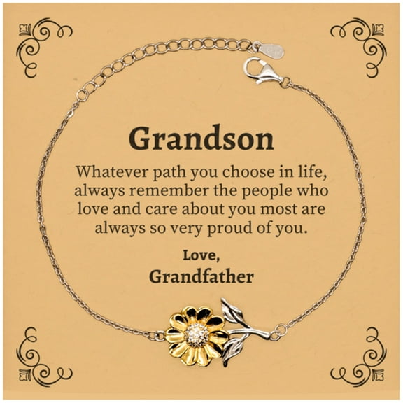Grandson Sunflower Bracelet, Always so very proud of you, Inspirational Grandson Birthday Supporting Gifts From Grandfather