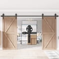 thumbnail image 1 of WINSOON 18FT Wood Double Sliding Barn Door Hardware Kit Basic Black Finish Big Spoke Style Roller, 1 of 6