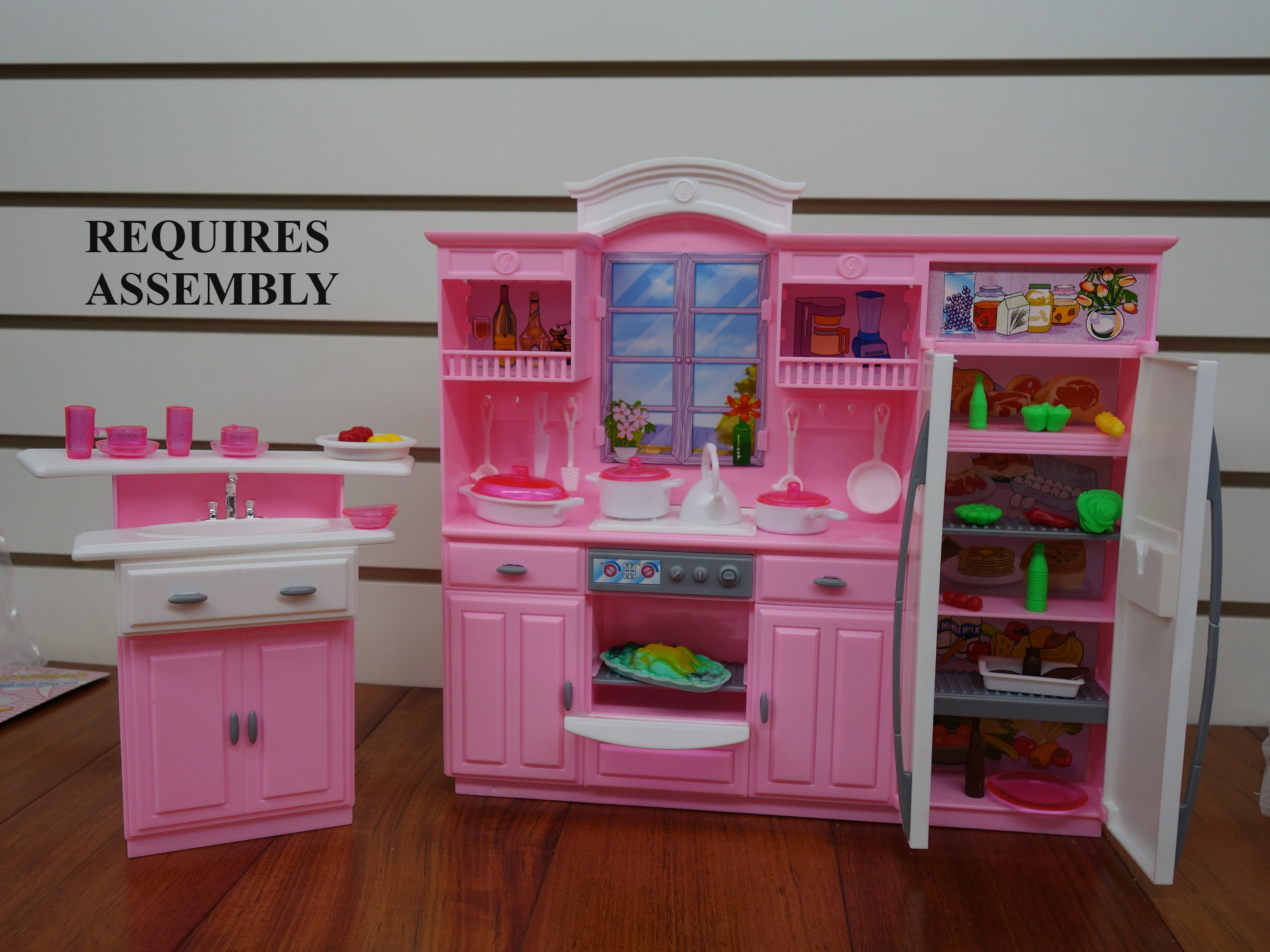 Gloria Brand Kitchen Play Set Furniture with Accessories for Barbie Dolls and Dollhouse Walmart
