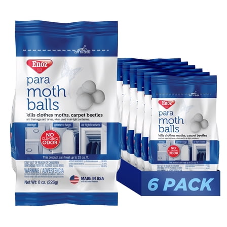 (6 Pack) Enoz Para Moth Balls, Moth Killer for Clothes Moths and Carpet Beetles, 8 oz Bag, 6 Ct