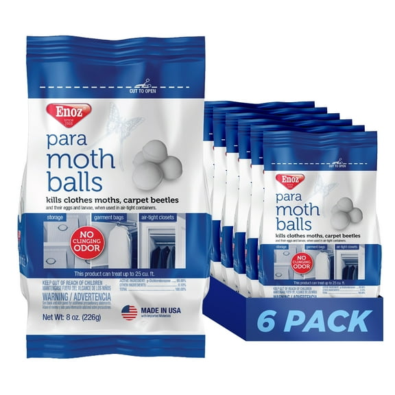 (6 Pack) Enoz Para Moth Balls, Moth Killer for Clothes Moths and Carpet Beetles, 8 oz Bag, 6 Ct