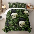 thumbnail image 2 of Homewish Dark Gothic Halloween Raven Skull Quilt King,Green Leaf Pattern King Coverlet Set,Deep Green Black,3 Pieces, 2 of 7