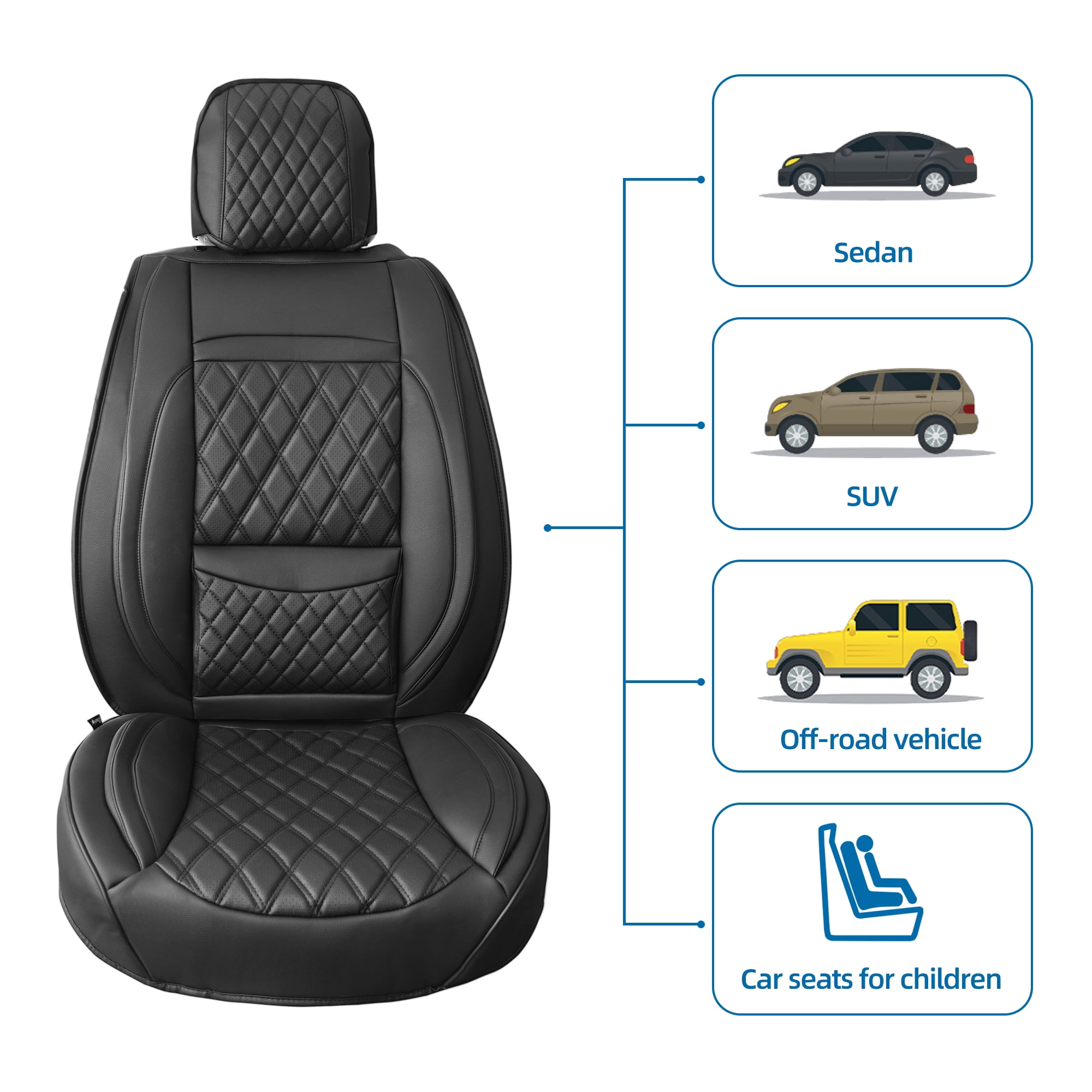 Elantrip Black Luxury Diamond Design Leather Car Seat Cover, Waterproof and Non-slip, for SUV, Truck, Car Cover