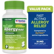 GenCare 24 Hour Allergy Relief Tablets Antihistamine Cetirizine HCl 10 mg, 300 Caplets