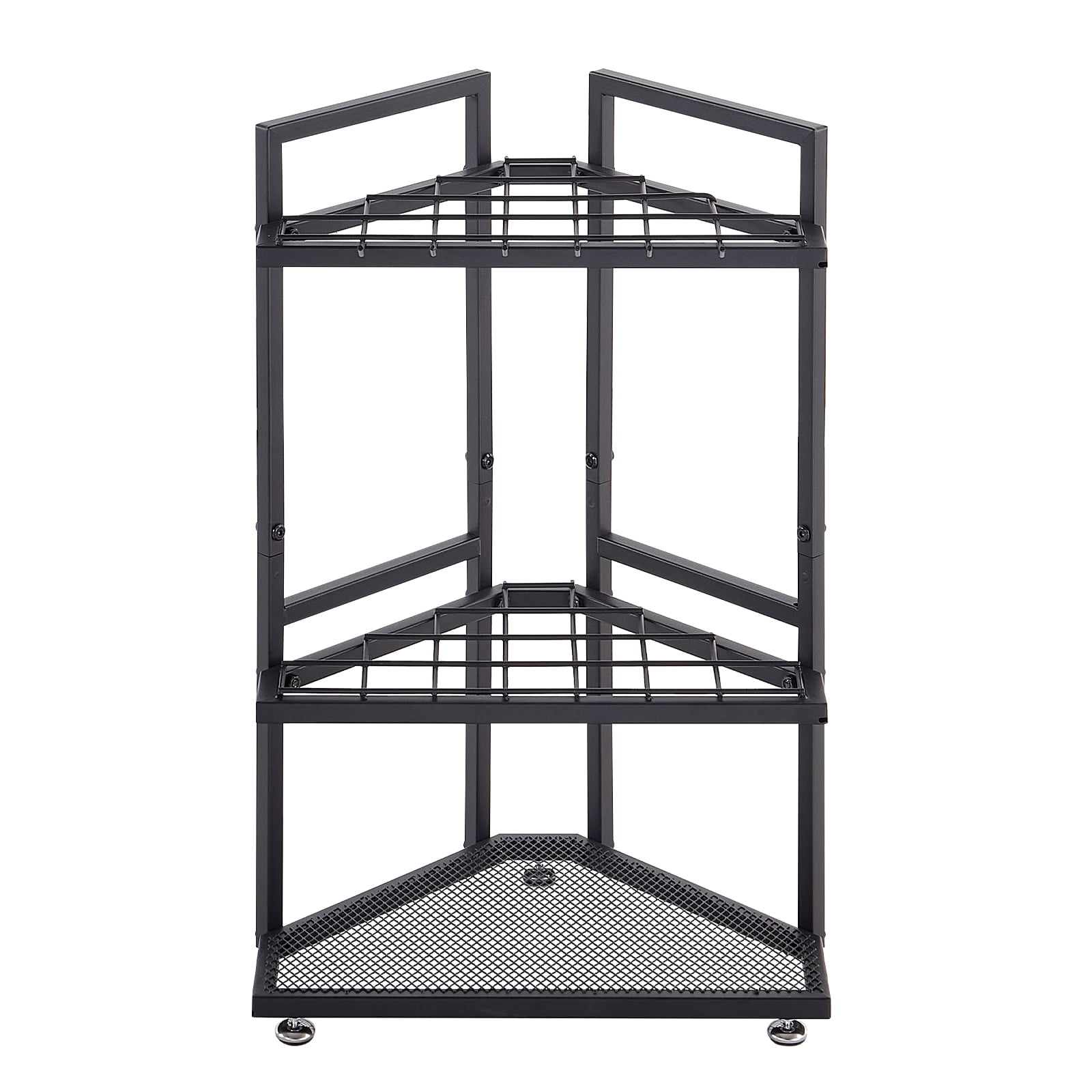 KFFKFF Corner Garden Tool Organizer 17-Slot Metal Storage Rack for Rakes Shovels and Brooms Outdoor and Garage Utility Holder Durable Steel Construction with Hooks Black