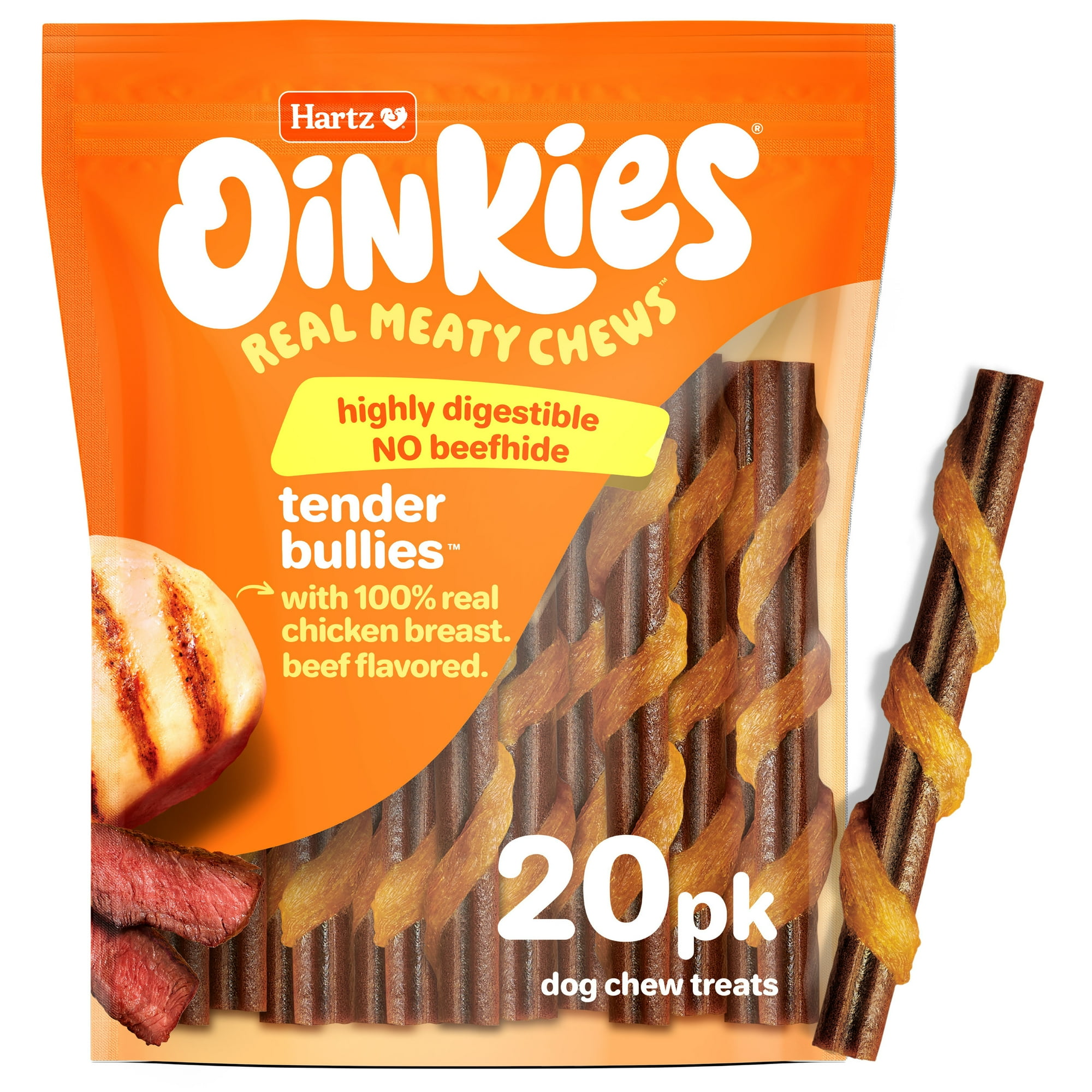 Hartz Oinkies Chickentastic Tender Bullies Dog Treats with Real Chicken, 9.5 oz (20 Count)