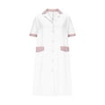 thumbnail image 3 of Medical Scrubs for Women Button Down White Nurse Dress Short Sleeve Dresses Plaid Working Uniform Workwear with Pocket L, 3 of 6