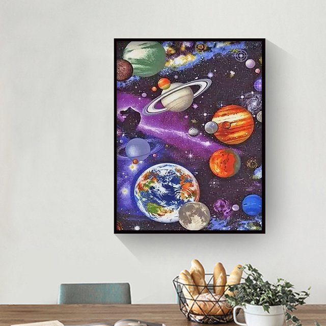 Cuadros Decorativos Diamante pintura universo de planetas 5D resina redonda completa imagen de diamantes de imitación Sywqhk Nuevos Originales