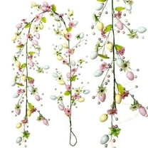 Easter Garland Decoration 6.5 FT Lighted Easter Garland with Easter Eggs,Spring Floral Garland Vine String for Easter Decor Springtime Outdoor Holiday Easter Party