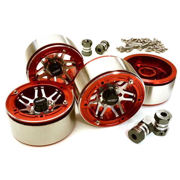 Integy RC Toy Model Hop-ups C27031RED 1.9 Size Machined High Mass Wheel (4) w/14mm Offset Hubs for 1/10 Scale Crawler
