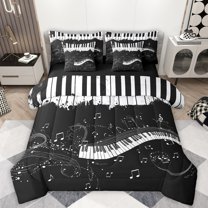 Manfei Musical Piano 7-Piece Bedding Comforter Set,Music Theme King Bedding Sets,Black Splash Ink Bed Sheets For Kids,Ultra Soft Home Decor Reversible